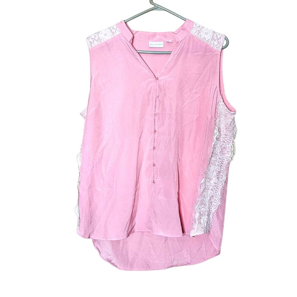 New York and Company Size Extra Large XL Bright Pink White Lace Blouse Summer